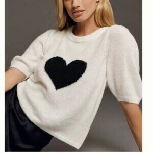 Anthropologie Maeve medium Short-Sleeve Crew Sweater with Black Heart